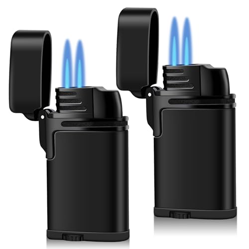 Navpeak Mini Double Torch Lighter Windproof Butane Refillable Metal Lighters Compact Pocket Gas Torch with Dust Cover (Butane Not Included) (（2 Pack） Black) von Navpeak