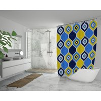 Evil Eye Druck - Funky Duschvorhang, 71"×74", Retro, Boho, Groovy Dekor, Cool, Unikat, Kunst Abstrakt von NavunoStore