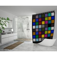 Karierter Duschvorhang, 71"×74", Schachbrett, Funky, Groovy, Schach, Bunt, Geometrisch, Ästhetisch, Trendy von NavunoStore