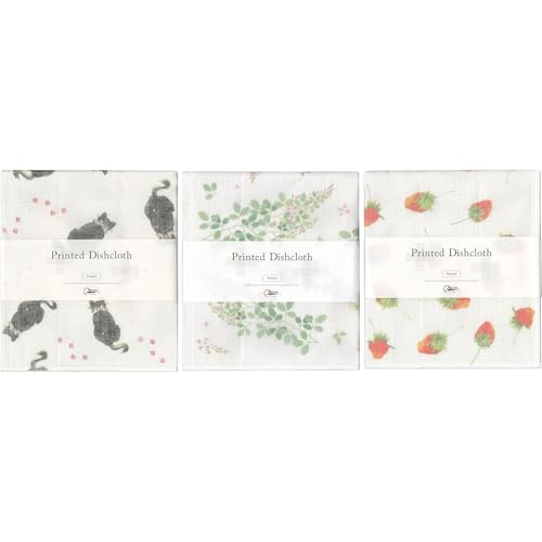 Nawrap Bedruckte Geschirrtücher – 3er-Set – Schwarze Katze + Buschklee + Erdbeeren – Hergestellt in Japan Nawrap Bedruckte Geschirrtücher – 3er-Set – Schwarze Katze + Buschklee + Erdbeeren – Hergestellt in Japan von Nawrap
