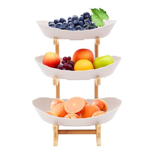 Naxidf 3-Stufen-Servier-Schüsseln Mit Ständer, Snack-Dessert-Kuchen-Tablett-Ständer Für Party Und Hochzeit, Fruchtschüssel Mit Bambus-Ständer, Langlebig und stabil, Holz von Naxidf