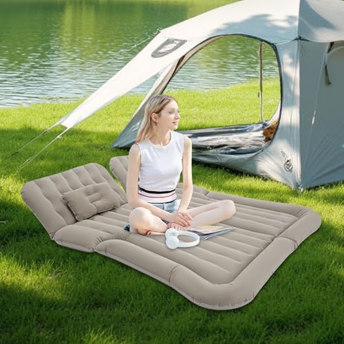 Naxidf Grau Auto Matratze, 2 Kissen Auto Luftmatratze, Doppelseitige Verdickte Beflockung Automatratze Camping Aufblasbaren Autobett für Kofferraum Rückbank, 175 * 130 cm von Naxidf