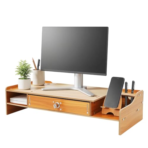 Naxidf Monitorständer Mit Schubladen Monitorerhöhung Organizer Desktop-Laptop-Ständer Für Schreibtisch Weniger Nackenbelastung, Geeignet Für Monitore Und Laptops Mit Einem Gewicht Von Bis Zu 11 Pfund von Naxidf
