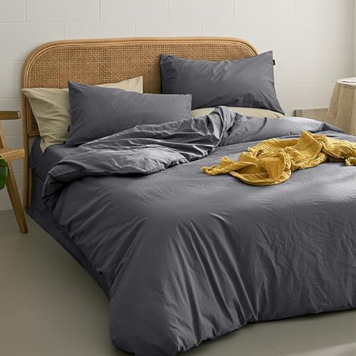 Nayoroom Bettwäsche 135x200 Grau Anthrazit Einfarbig Bettbezug Set und Kissenbezug 80x80 cm mit Reißverschluss, Superweiche Gewaschene Microfaser von Nayoroom