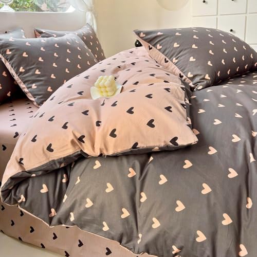 Nayoroom Herzchen Bettwäsche 135x200 Rosa Schwarz Herz Muster Bettbezug Set 2teilig Mädchen Pink Herzen Aesthetic Cute Mikrofaser Bettwäsche-Sets mit Reißverschluss und 1 Kissenbezug 40x80 von Nayoroom