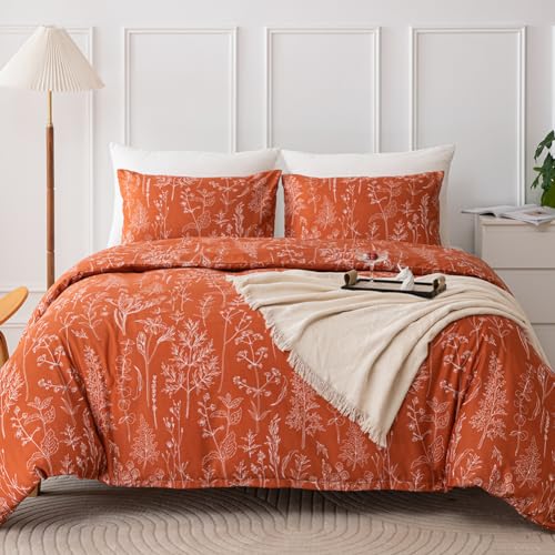 Nayoroom Bettwäsche 135x200 Terracotta mit Blätter Blumen Zweige Pflanzen Microfaser Bettwäsche Set Aesthetic Weiß Botanical Muster Bettbezug und Kissenbezug 80x80 mit Reißverschluss von Nayoroom