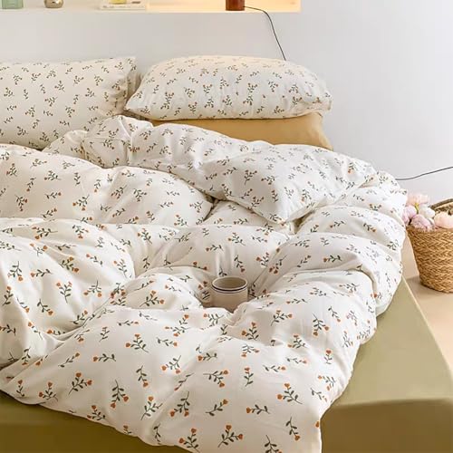 Nayoroom Bettwäsche 140x200 Weiß mit Kleine Blumen Blätter Muster Bettwäsche-Sets mit Reißverschluss 2tlg Microfaser Geblümt Bettbezug 140 x 200 und 1 Kissenbezug 70x90 cm von Nayoroom