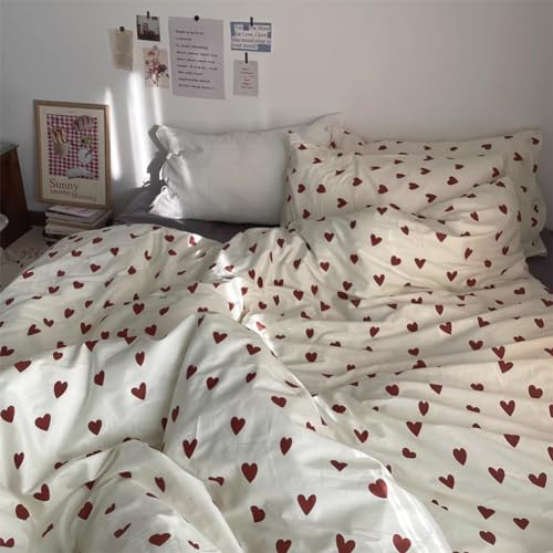 Nayoroom Bettwäsche 155x220 Baumwolle Herzen Aesthetic Bettwäsche Set 2 Teilig Rot Herz Herzchen Muster Bettbezug mit Reißverschluss und Kissenbezug 80x80 cm von Nayoroom