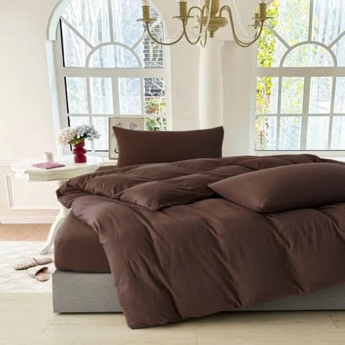 Nayoroom Bettwäsche 200x200 Braun Stockholm Style Angenehme Feinbiber Bettbezug Set 3 Teilig Kakaobraun Aesthetic Doppelbett Renforce Microfasr Deckenbezug mit Reißverschluss und 2 Kissenbezüge 80x80 von Nayoroom