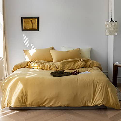 Nayoroom Bettwäsche 200x200 Gelb Uni Einfarbig Microfaser Bettbezug und 2 x Kissenbezug 80x80 cm mit Reißverschluss Weich und Bügelfrei von Nayoroom