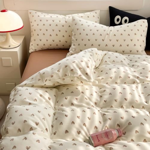 Nayoroom Bettwäsche 200x200 Herzen Beige Braun Herz Bettwäsche Set Microfaser 3teilig, Weich Kuschelig Mädchen Herzchen Bettbezug und 2 Kissenbezug 80x80 cm mit Reißverschluss Nayoroom Bettwäsche 200x200 Herzen Beige Braun Herz Bettwäsche Set Microfaser 3teilig, Weich Kuschelig Mädchen Herzchen Bettbezug und 2 Kissenbezug 80x80 cm mit Reißverschluss von Nayoroom