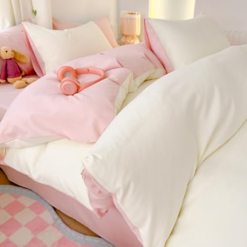 Nayoroom Bettwäsche 200x200 Rosa Weiß Stockholm Style Angenehme Bettbezug 3 Teilig Altrosa Aesthetic Doppelbett Renforce Microfasr Einfarbig Wendebettwäsche mit Reißverschluss und 2 Kissenbezüge 80x80 von Nayoroom