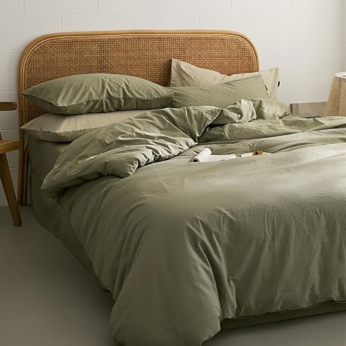 Nayoroom Bettwäsche 200x220 Grün Olivgrün Einfarbig Bettbezug Set und 2 x Kissenbezug 80x80 cm mit Reißverschluss, Superweiche Gewaschene Microfaser von Nayoroom
