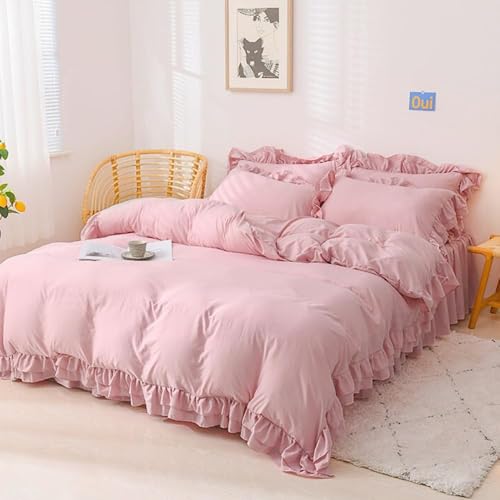 Nayoroom Bettwäsche 200x220 Rüschen Rosa Kuschelige Bettbezug Set 3teilig Niedliche Altrosa Romantisch Ruffle Aesthetic Doppelbett Mikrofaser Deckenbezug und 2 Kissenbezüge 80x80 mit Reißverschluss von Nayoroom
