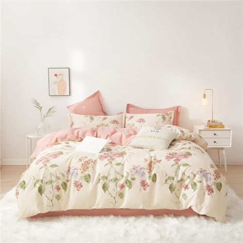 Nayoroom Bettwäsche 220x240 Weiß mit Rosa Blumen Muster Aesthetic Cute Bettbezug Set 3teilig Romantisch Floral Renforce Mikrofaser Feinbiber Bettwäsche-Sets mit Reißverschluss und 2 Kissenbezüge 80x80 von Nayoroom