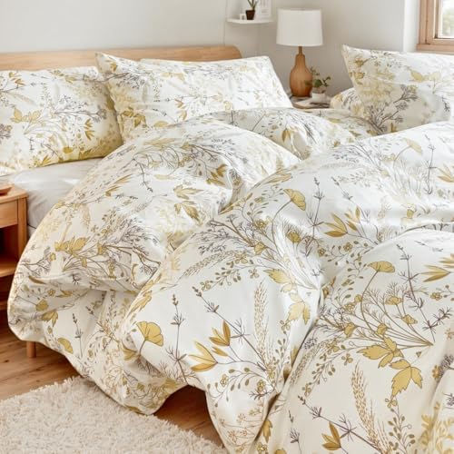 Nayoroom Bettwäsche Baumwolle 155x220 Blumen Weiß mit Gold Blätter Bettbezug Set 2 Teilig Gelb Aesthetic Modern Golden Pflazenmuster Botanisch Wendebettwäsche Reißverschluss und 1 Kissenbezug 80x80 cm Nayoroom Bettwäsche Baumwolle 155x220 Blumen Weiß mit Gold Blätter Bettbezug Set 2 Teilig Gelb Aesthetic Modern Golden Pflazenmuster Botanisch Wendebettwäsche Reißverschluss und 1 Kissenbezug 80x80 cm von Nayoroom
