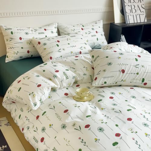 Nayoroom Bettwäsche Baumwolle 200x220 Bunt Frühling Blüten Laub Pflanzenmuster Weiß mit Grün Roten Bettdeckenbezug Set - 1 Bettbezug und 2 Kissenbezüge 80x80 mit Reißverschluss Nayoroom Bettwäsche Baumwolle 200x220 Bunt Frühling Blüten Laub Pflanzenmuster Weiß mit Grün Roten Bettdeckenbezug Set - 1 Bettbezug und 2 Kissenbezüge 80x80 mit Reißverschluss von Nayoroom