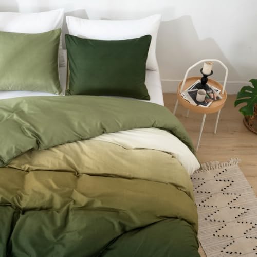 Nayoroom Bettwäsche Grün Weiß 200x200 cm Dunkelgrün Hellgrün Farbverlauf Bettwäsche Set 3teilig, Weich Kuschelig Microfaser Bettbezug und 2 Kissenbezüge 80x80 cm mit Reißverschluss von Nayoroom