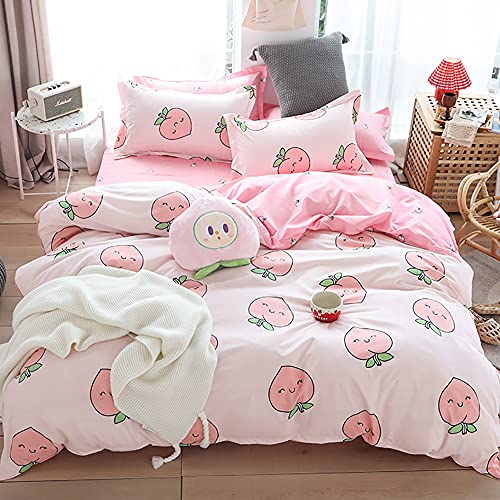 Nayoroom Bettwäsche Pfirsich 200x200cm Rosa Kawaii Style Bettbezug Set 100% Microfaser Pink Peach Doppelbett Wendebettwäsche und 2 x Kissenbezug 80x80 cm Reißverschluss von Nayoroom