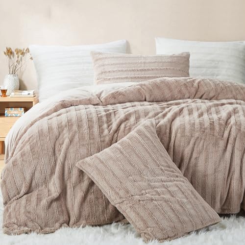 Nayoroom Bettwäsche Plüsch 135x200 4teilig Khaki Winter Warme Flauschig Fleece Bettbezug Super Weich Cashmere Touch Flanell Kuschelbettwäsche Set mit Kissenbezug 80x80 cm Reißverschluss von Nayoroom