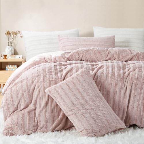 Nayoroom Bettwäsche Plüsch 135x200 4teilig Rosa Winter Warme Flauschig Fleece Bettbezug Super Weich Cashmere Touch Flanell Kuschelbettwäsche Set mit Kissenbezug 80x80 cm Reißverschluss von Nayoroom