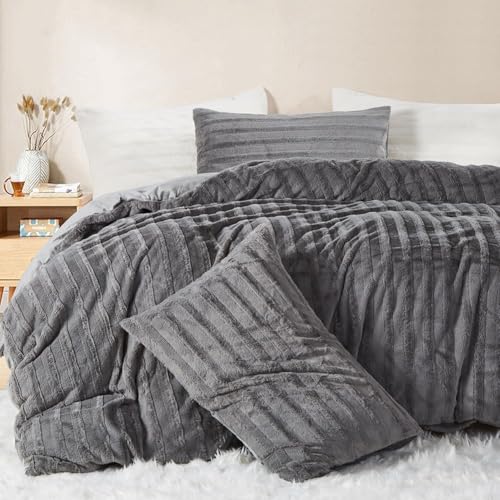 Nayoroom Bettwäsche Plüsch 200x200cm Grau Winter Warme Flauschig Fleece Bettbezug Super Weich Cashmere Touch Flanell Kuschelbettwäsche Set mit Kissenbezug 80x80 cm Reißverschluss von Nayoroom