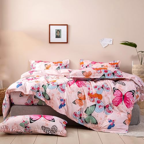 Nayoroom Bettwäsche Schmetterling 220x240 Rosa 3 teilig Microfaser Bettbezug Bunt Butterfly Doppelbett Bettwäsche Set und 2 x Kissenbezug 80x80 cm Reißverschluss von Nayoroom