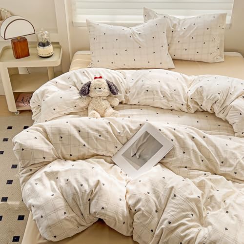 Nayoroom Herz Bettwäsche 220x240 Schwarz Weiß Kariert Herzen Muster Aesthetic Microfaser Bettbezug Set Kleinen Herzchen Herzmuster Doppelbett Deckenbezug und 2 Kissenbezug 80x80cm Reißverschluss von Nayoroom