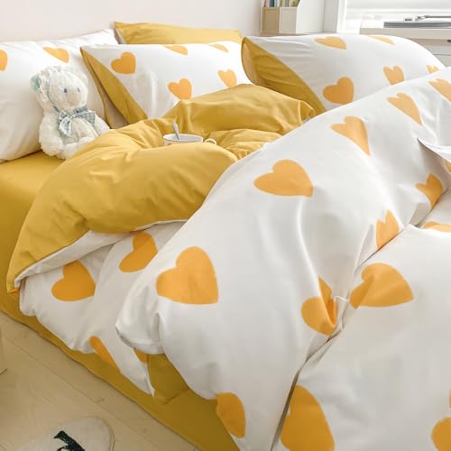 Nayoroom Herzchen Bettwäsche 200x200 Weiß Gold Herzen Aesthetic Bettbezug Set 3teilig Weiss mit Gelb Herz Muster Renforce Mikrofaser Cute Kuschelbettwäsche mit Reißverschluss und 2 Kissenbezüge 80x80 Nayoroom Herzchen Bettwäsche 200x200 Weiß Gold Herzen Aesthetic Bettbezug Set 3teilig Weiss mit Gelb Herz Muster Renforce Mikrofaser Cute Kuschelbettwäsche mit Reißverschluss und 2 Kissenbezüge 80x80 von Nayoroom