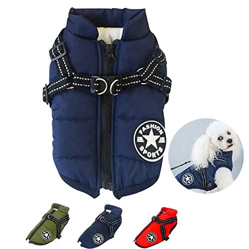 Nayoroom Hundemantel für Mittel Kleine Hunde - Warme Weste mit Hundegeschirr - Wasserdicht Winddicht - Hundejacke Hundepullover Hundebekleidung für Chihuahua Französische Bulldogge Dackel(Blau XL) von Nayoroom