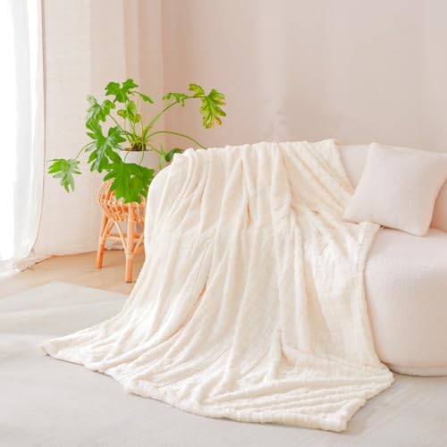 Nayoroom Kuscheldecke Winter Flauschig Cashmere Touch Fleecedecke 150x200 cm Weiß Warm Flanell Decke Kuschelig Kariet Muster Aesthetic Wohndecke Cream Wolldecken Weiche Sofadecken für Couch überwurf von Nayoroom