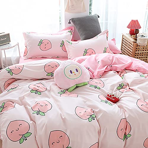 Nayoroom Bettwäsche 135x200 Rosa Pfirsich Motiv Kawaii Bettbezug Set Pink Peach Weiche Microfaser Wendebettwäsche und Kissenbezug 80x80 cm Reißverschluss von Nayoroom