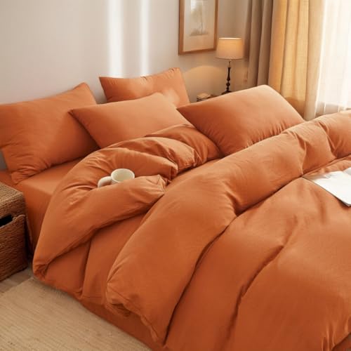 Nayoroom Musselin Bettwäsche 135x200 Baumwolle Karamell Angenehme Aesthetic Bettwäsche-Sets 2teilig Terrakotta Einfarbig 100% Baumwoll Vintage Bettbezug mit Reißverschluss und 1 Kissenbezug 80x80 von Nayoroom