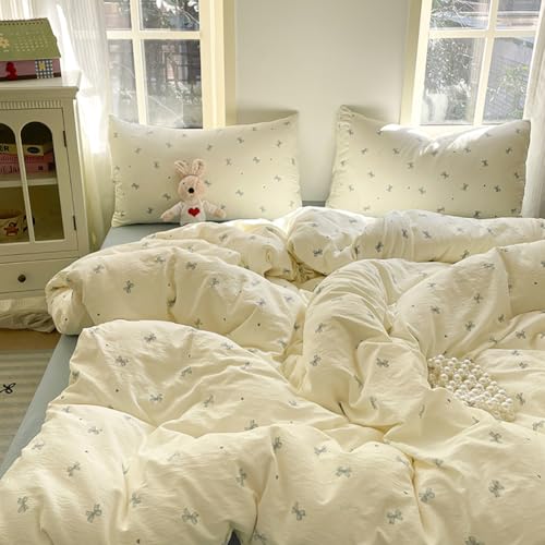 Nayoroom Schleifen Bettwäsche 140x200 2teilig Herzen Schleifenmuster Mädchen Bettbezug Premium Gewaschene Microfaser Bettwäsche-Sets mit Reißverschluss und Kissenbezug 70x90 cm von Nayoroom