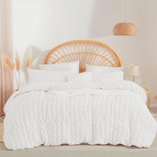 Nayoroom Seersucker Bettwäsche 200x200 Weiß Kariet Welligkeit Aesthetic Musselin Bettwäsche Set 3 Teilig Mädchen Modern Microfaser Lustig Bettbezug und 2 Kissenbezug 80x80 mit Reißverschluss von Nayoroom