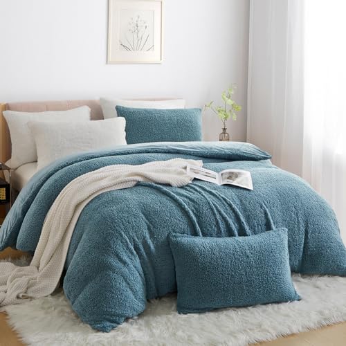 Nayoroom Winter Bettwäsche 135x200 4teilig Fleece Sherpa Warm Flauschig Bettwäsche-Sets ÖKO-TEX 2er Bettbezug 135 x 200 cm und 2 Kissenbezug 80x80 cm mit Reißverschluss | Blau von Nayoroom