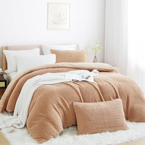 Nayoroom Sherpa Fleece Bettwäsche Set 135x200 Khaki Camel Winter Warme Cashmere Touch Bettbezug Super Weich Flauschig Flanell Winterbettwäsche mit Reißverschluss Kissenbezug 80x80 cm von Nayoroom