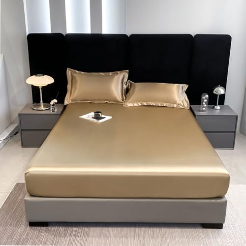 Nayoroom Spannbettlaken 140x200 cm Boxspringbett Gold Satin Bettlaken Glatt Entspanno Seide Glanzsatin Matratzenbezug Gummizug Matratzentopper Seiden Spannbetttuch für Topper Matratze bis Höhe 30cm von Nayoroom