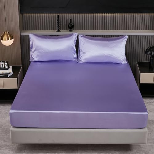 Nayoroom Spannbettlaken 90x200cm 2er Pack Boxspringbett Flieder Lila Glanzsatin Bettlaken Violett Satin Entspanno Matratzenbezug Gummizug Matratzentopper Spannbetttuch für Topper Matratze bis Höhe 30 von Nayoroom