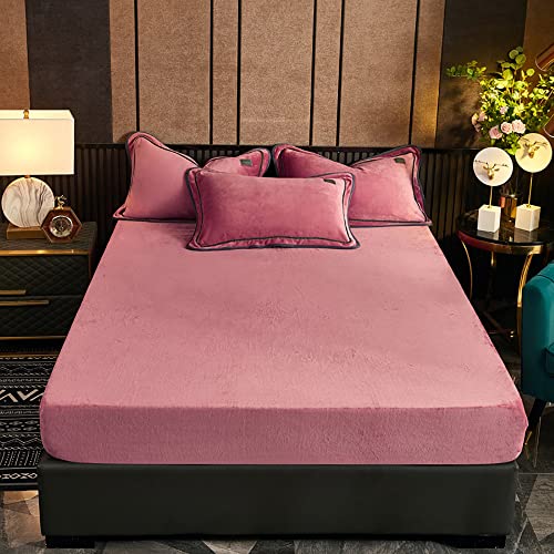 Nayoroom Spannbettlaken Plüsch 120x200cm Rosa Flauschig Fleece Winter Spannbetttuch Cashmere Touch Flanell Bettlaken für Boxspringbett Topper Matratze bis 25cm von Nayoroom