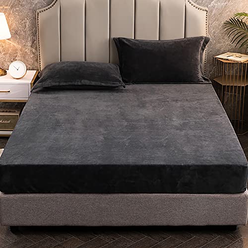 Nayoroom Spannbettlaken Plüsch 140x200cm Dunkelgrau Flauschig Fleece Winter Spannbetttuch Cashmere Touch Flanell Bettlaken für Boxspringbett Topper Matratze bis 25cm von Nayoroom