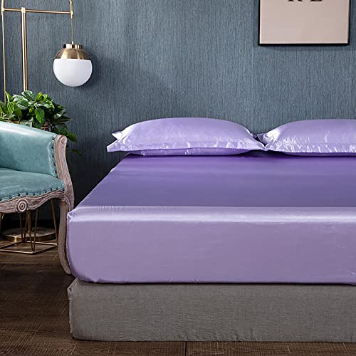 Nayoroom Spannbettlaken Satin 160x200cm Lila Seide Glanzsatin Glatt und Bequem Microfaser Spannbetttuch Bettlaken für Boxspringbett Topper Matratze bis 25 cm von Nayoroom