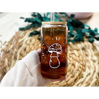 Pilz Boba Iced Coffee Glas | Trinkglas Mit Bambusdeckel Kaffeeglas Boho Aesthetic Geschenkidee Für Kaffeeliebhaber Cottagecore von NayriArt