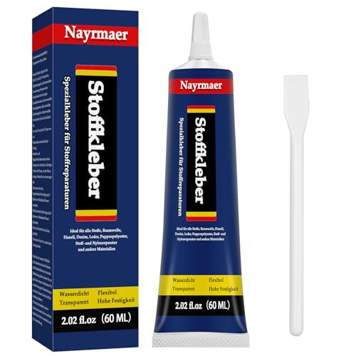 Stoffkleber, 60 ml Textilkleber Waschmaschinenfest, Permanenter Transparenter Waschbarer Textil kleber für Stoffe, Kleidung(Fabric Glue) von Nayrmaer