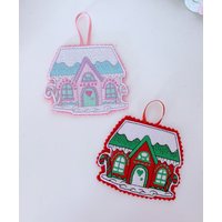 Weihnachtsdeko Candy House | 3 Schild Filz Dekoration Pastell/Pink Zweig Baum Dekoration Ornament Handgefertigt Traditionell von NayworthCottageCraft