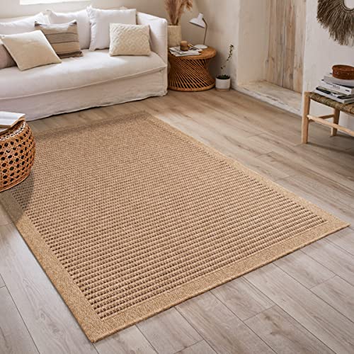 Naturteppich Natur Böhmische Teppich Jute Optik Teppich Wohnzimmer Schlafzimmer Flur Outdoor Teppich Natur (120x170 cm, 8751 Braun) von Nazar