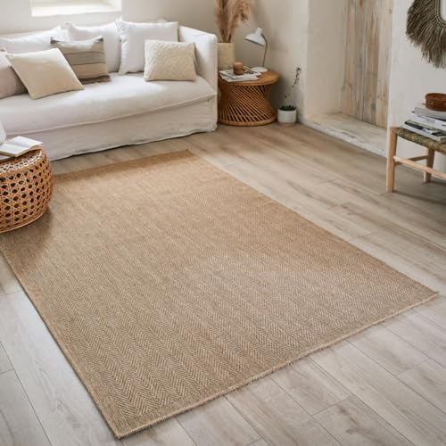 Naturteppich Natur Böhmische Teppich Jute Optik Teppich Wohnzimmer Schlafzimmer Flur Outdoor Teppich Natur (160x160 cm Rund, 8753 Beige) von Nazar