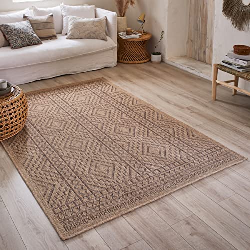 Naturteppich Natur Bohemian Teppich Jute Optik Teppich Wohnzimmer Schlafzimmer Flur Outdoor Teppich Natur (60x90 cm, 8729 Braun) von Nazar