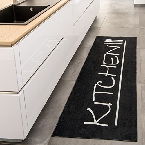 Nazar Küchenteppich, maschinenwaschbar, für Küche, Küche, Durchgang, Badezimmer, Läufer (8170 Schwarz, 50 x 80 cm) von Nazar