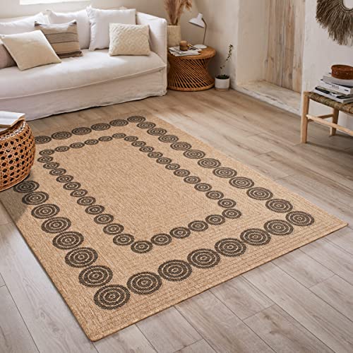 Nazar Naturteppich, Boheme, Teppich in Jute-Optik, Teppich für Wohnzimmer, Schlafzimmer, Flur, Außenteppich, Naturfarbe (120 x 170 cm, 8868 Schwarz) von Nazar